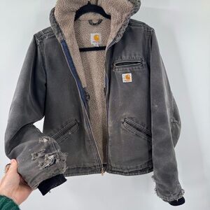 VTG Carhartt Charcoal Jacket Heavily Distressed Women’s Size XS Rare